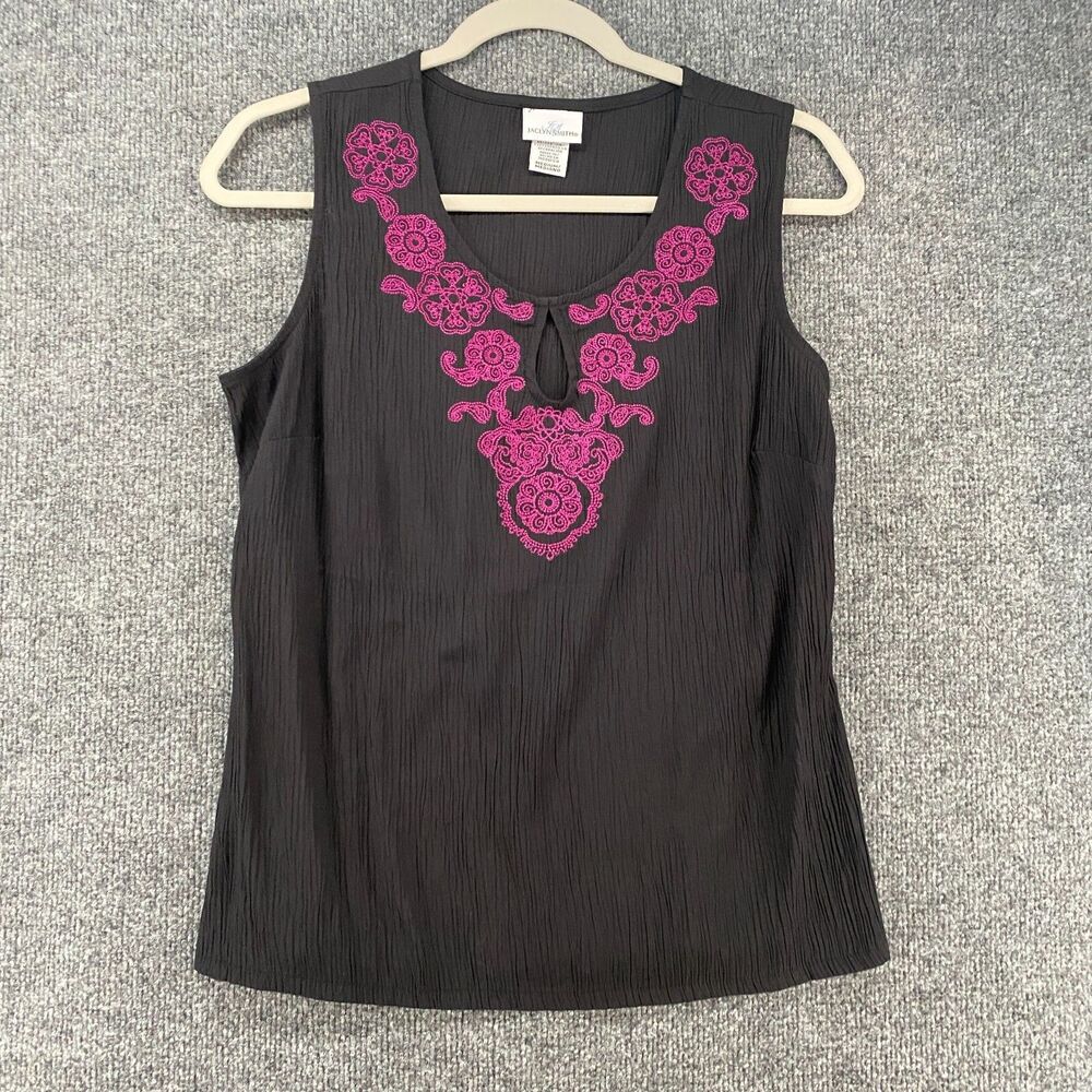 Jaclyn Smith Y2K Top Womens M Black Embroidered Sleeveless Layered Whimsigoth